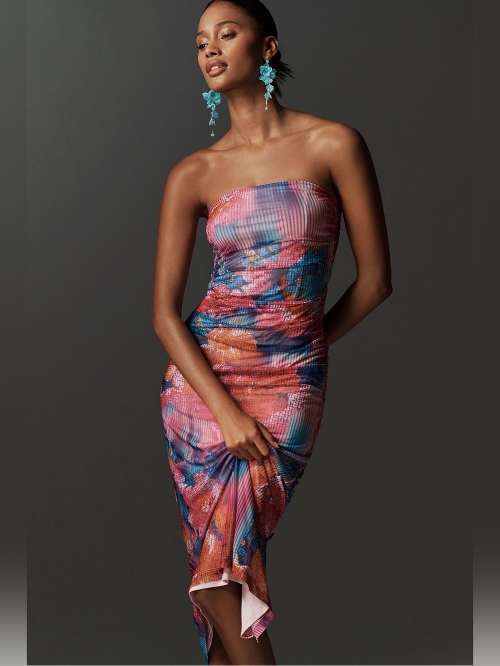Anthropologie The Soleil Slim Strapless Ruched Mesh Dress XL Lined NWT - Picture 14 of 15